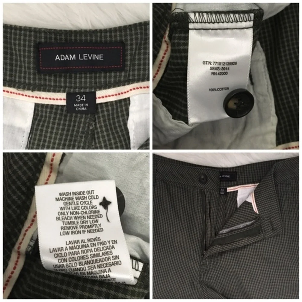 Adam Levine Mens Shorts Tiny Plaid Green Flat Front 34 Bermuda Welt Back Pockets - Picture 13 of 14